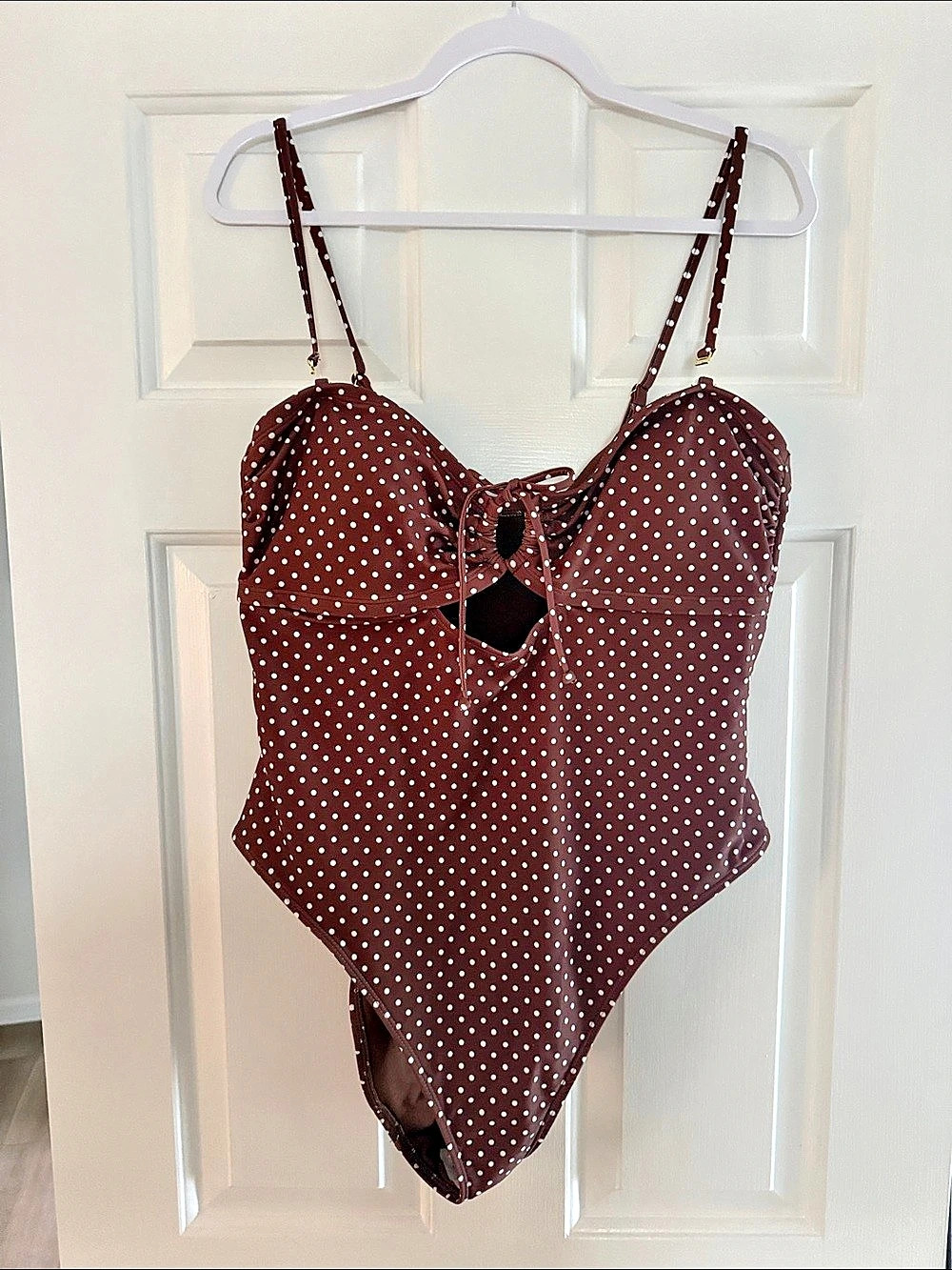 Brown & White Polka Dot One-Piece Swimsuit